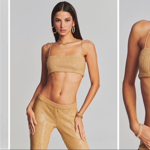 SET NWT RETROFETE Julien Sequin Knit Pant and Vaani Bra set in nude - Picture 2 of 16